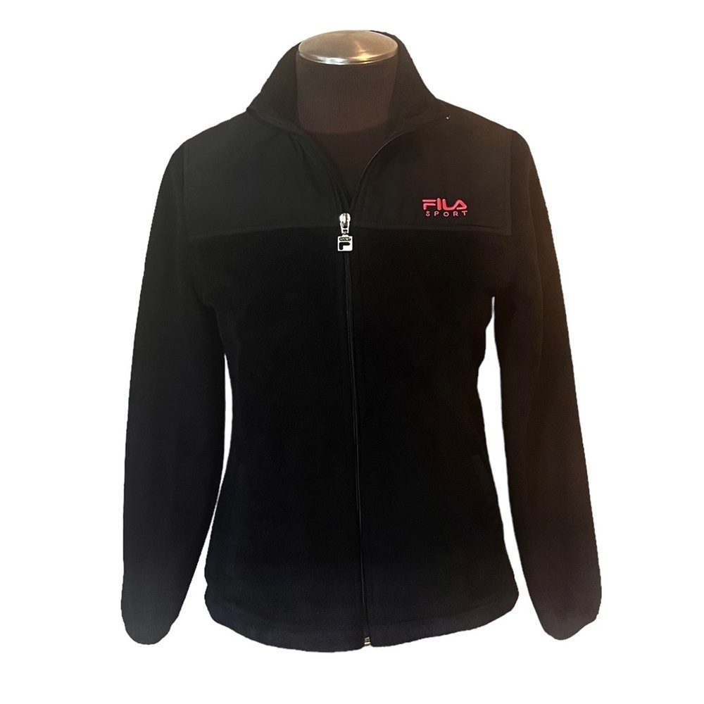 Fila Sport Girl's Black w/ Pink Logo Fleece Zip Up Jacket Sz L14